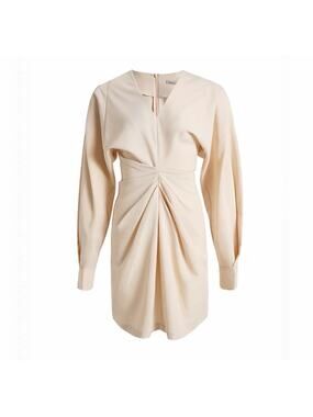 AEL Amy Enjoy Life Women's Emery Ivory Long Sleeve Gathered Shift Dress Sz Small